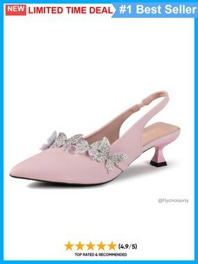 Rhinestone Butterfly Slingback Kitten Heel Pointed Toe Dress Shoes Formal